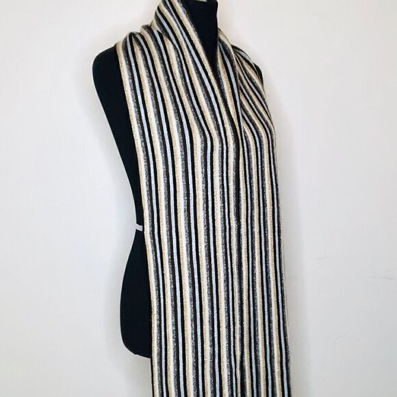 Cejon Knit Striped Scarf with Fringe Black Brown - Picture 3 of 10